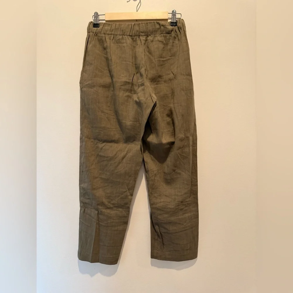 Babaton Aritzia Linen Blend Pull On Pants In a Green Tan Color size Small EUC